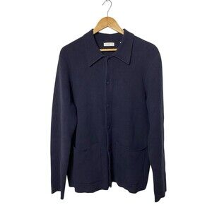Sandro Paris Men's Wool Cashmere Knit Jacket Cardigan Medium Navy Snap Pockets